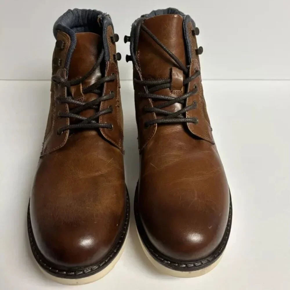 Crown Vintage Men’s Signy Cognac Brown Lace-Up Boots, Size 11.5 M